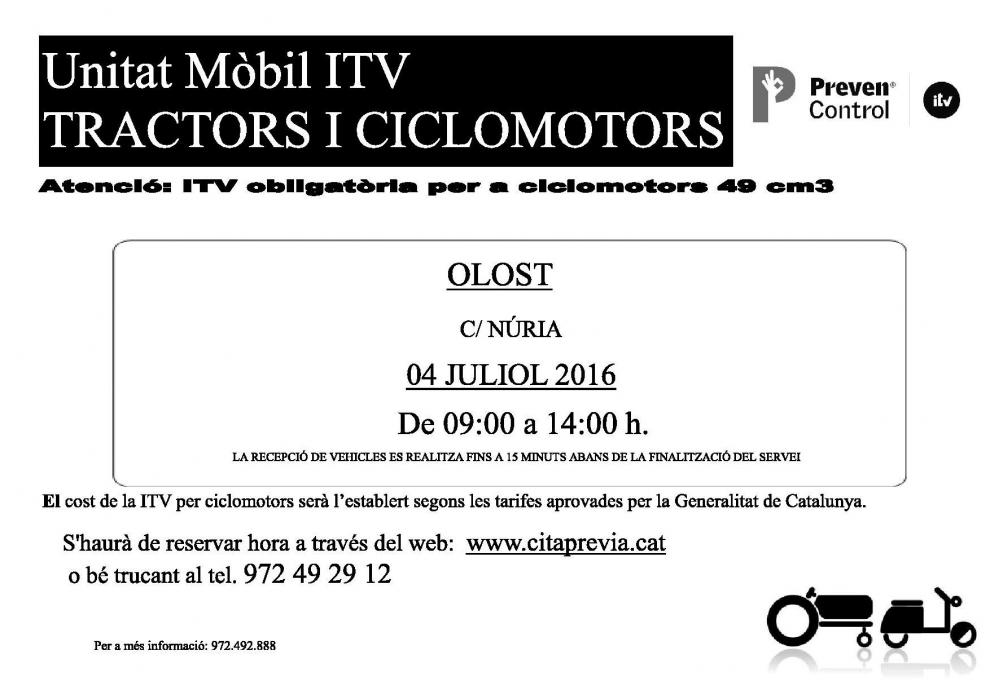 Unitat mòbil d'ITV per a tractors i ciclomotors a Olost